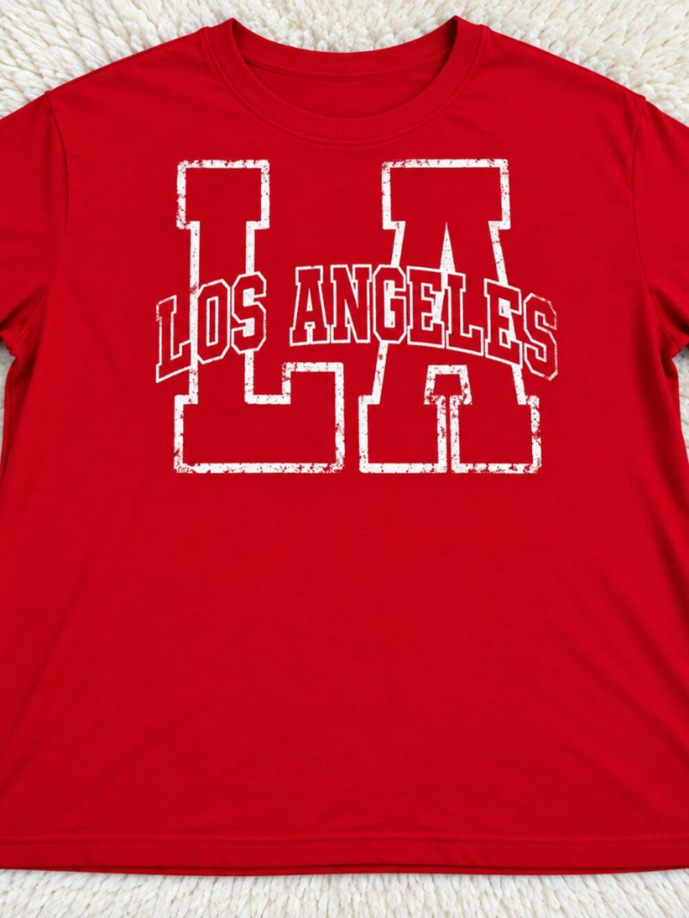 Red Los Angeles LA 99 Graphic T-Shirt Adult Small Distressed Varsity Style